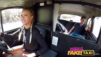 Female Fake Taxi Horny blonde driver Cherry Kiss recognises studs cock